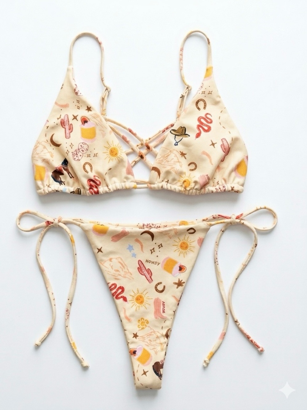 Skatie El Paso Western Print Bikini Set, M Ella Top + S Elsa Bottom - Picture 4 of 6